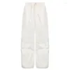 レディースパンツレディースストリートウェアホワイトカーゴバギーポケットパッチワーク低ライズカジュアルカプリ韓国ファッションズボン
