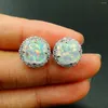 Stud Earrings Real 925 Sterling Silver White Color Fire Opal Earring Womens For Gift