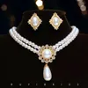 Chokers Shmik Elegant Vintage Full Pearl Pendant Necklace Chains örhängen för Women Lady Classic Exquisite Chorker smycken 231123