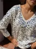 Women's Sweaters Fashion Sequins Glitter Loose For Women Sexy V Neck Long Sleeve Wram Jumper Tops Office Ladies Weam Commute Pullover 231123