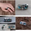 Band Rings Wholesale 20Pcs Owl Ring Eyes Sier Plate Rings Vintage Men Women Punk Rocker Cool Drop Delivery Jewelry Ring Dhte4