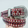 32% KORTING Designer nieuwe rode glanzende bal diamant inbedding punk schedel hoofd pailletten heren- en damesbroekriem