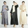 Abbigliamento etnico Abito senza maniche in raso di moda e cardigan Abaya Set da 2 pezzi Elegante abito da caftano con abito da donna di Dubai