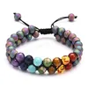 7 Chakra Beads Lava Rock Men Bransoleta podwójna warstwowa Row Regulowana UNISEX Joga Kamienna Energia Uzdrawianie Kamienie