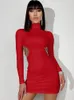 Casual Dresses Long Sleeve Bodycon Cut Out Backless Mini Dress Women Sexy Tight High Neck Party Club Elegant Black White Vestidos 2023