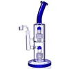 Blue Stereo Matrix Perc Shisha Bongs Dickes Glas Wasserpfeifen Doppelkammer Dab Rig Bubbler Arm Tree Percolator Rauchen Shisha Zubehör mit 14mm Banger