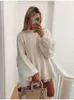 Elegante lantaarn effen trui met lange mouwen voor dames mode halve kraag losse gebreide trui hoge streetwear gebreide kleding