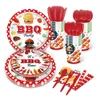 Engångsplaststrån utomhus camping Barbecue BBQ Birthday Party Paper Tabelleriset Set Plates Servikar Cups Baby Shower Supplies 231122