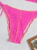 Women's Swimwear Women Halter String Bikini Sets Thong Swimsuit Pink Patchwork Backless Biquini Tankini Mujer Beach Outfits