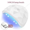 Nail Art Kits CNHIDS 54W 18 LED Trocknungslampe Maniküre UV-Trockner Härtungsgelpoliermittel mit USB Smart Timer Sonnenlichtwerkzeuge