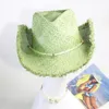 Breda randen hattar hink män s cowboy hatt sommar halm tryckt vävt mode casual utomhus solskade riddare 231123