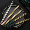 21cm Gold Silver Stainless Steel Chopsticks Chinese Food Two-Tone Anti Skid Chopsticks Restaurant Hotel Portable Tableware