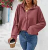 Kadın Bluzları Sonbahar Vintage yaka Uzun Kollu Gömlek Gevşek Katı Düğme Down Pullover Üstü Kadın Waffle Gömlekler ve 2023
