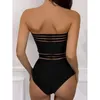 Costumi da bagno da donna 2023 Set bikini push-up sexy Costumi da bagno Bordo smerlato Donna Costume da bagno a fascia nero Solido Biquini Abbigliamento da spiaggia