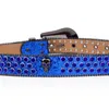 Cintura in denim con diamanti punk in stile personalizzato blu scuro con strass con testa di teschio di design