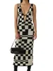 Casual jurken vrouwen y2k print gebreide bodycon jurk elegant backless lange strakke mouwloze midi sweater gebreide feest