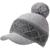 Dames winter gebreide baseball cap hoed dikker warm dubbele lagen diamantpatronen patchwork konijnenhaar POM POM baseball cap hoed gebreide muts met rand