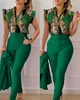 Women's Two Piece Pants Women's Pant Set 2023 Summer Fashion Geometric Print Ruffle Sleeve Top And With Belt Elegant Office Suit