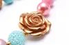 Kids Girl Chunky Beads Necklace Gold Color Rose Flower Nettlace Bubblegum Necklace for Toddler Baby Fashion Jewelry