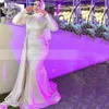 Splitter Pailletten Meerjungfrau Muslimischen Abendkleider Hoher Kragen Langarm Perlen Arabisch Dubai Formale Kleid Seite Zug Robe Femme Longue 326 326