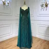 Partykleider Serene Hill Blau Arabisch Luxus Perlen Meerjungfrau Cape Ärmel Sexy Abendkleider 2023 Für Frauen Hochzeit LA71715 230422