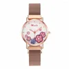 Armbandsur 2023 Kvinnor Watches Magnet Buckle Flower Watch Luxury Ladies rostfritt stål Mesh Belt Quartz Meibo -klocka