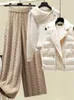 女性Sジャケット2023ウィンターウォーム3ピース女性用衣装のための女性編みセーターラムウールベストワイドレッグツイストパンツS衣類231124