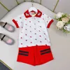 23ss baby set kid sets kids designer clothes boy lapel Hollow out love collar letter star print Short sleeve t-shirt Ribbon splicing shorts suit baby clothes