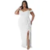 Robes grande taille 2023 Sexy femmes robe de soirée Spaghetti col en V manches courtes côté fendu volants élégant décontracté fête