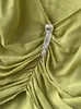 Damskie bluzki jesień kobiety nieregularne, plisowana plisowana bluzka vintage Tassel V-deck rękawa marszcza Koszulka żeńska elegancka zielona/biała topy