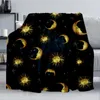 Одеяло Фланелевое одеяло Бохо Шикарное золотое солнце, луна и звезды синее черное небо Антикварное одеяло Легкое роскошное одеяло для дивана-кровати 230422