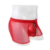 Caleçon PU cuir maille transparente Nylon boxeurs pour hommes doux confortable glace soie Transparent tronc fermeture éclair Shorts