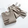 Sous-vêtements thermiques pour hommes, caleçon long, polaire fine, couleur unie, ensemble chemise et pantalon confortable, 2 pièces