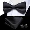 Bow Ties Hi-tie Solid Black Mens Tie Hankerchief Cufflinks Pre-tied Silk Butterfly Knot Bowtie for Male Business Party Wholesale