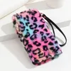 Carteiras mulheres pele zíper carteira saco senhora leopardo impressão bolso envelope vermelho bolsa de pelúcia