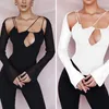 Women's Blouses Chic Sexy Top Flare Long Sleeve Women Blouse Spaghetti Straps Perspective Mesh Bodycon Shirt Front Hollow