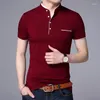 Men's Polos 2023 Summer Fashion Brand Polo Shirt Men Mandarin Collar Slim Fit Solid Color Button Breathable Casual Clothing
