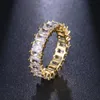 Mens Fashion Hip Hop Sieraden Iced Out Glanse Baguatte Ring Yellow Gold Gepated Brass CZ Ring Leuk cadeau voor vriend