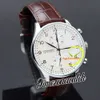 40.9mm Portugieser Chronographe Quartz Montre Homme 371445 371480 Montre Homme Cadran Blanc Acier Csse Bracelet Cuir Marron Chronomètre Nouvelles Montres Timezonewatch Z03a5