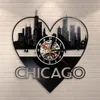Relógios de parede Chicago Skyline Cityscape Record Clock EUA Viagem Lembrança Cidade Arquitetura Arte Home Decor2555