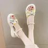 Sandals Fashion Women 2023 Summer Pearls Platform Flat With Elegant Elastic Band Concise Cartoon Fruit All-match