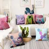 Pillow Sweet Succulents Print Pillowcase Flax Linen Pink Cactus Decorative Pillows Home Decor Sofa Throw Case 17 17inch