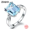 Anel solitário zdadan 925 prata esterlina moda aquamarine anel de pedra preciosa para mulheres festa de casamento jóias presentes atacado 230424