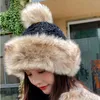 Gorros Beanie/Gorros de calavera Gorro de esquí de cosaco para mujer Gorro de invierno suave y cálido Gorro con pompón de punto de piel sintética Gorro/Skull Chur22