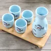 Japans koi vispatroon keramische sake set met 1 tokkuri fles 4 ochoko cups en bamboe -lade voor thuisrestaurant