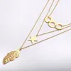 Kedjor unika tre skiktade flerlags halsband för kvinnor bijoux femme collier uttalande hänge lång kedja halsband