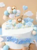 Nuovo topper per torta di compleanno, inserto per segno, palla di schiuma color terra, fiocco, decorazione per la prima torta di compleanno, palline, ornamenti per bambole con treno di orsi