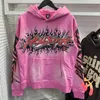 Jaquetas masculinas 2023 outono inverno tendência americana marca hellstar rosa hoodie retro do velho moletom com capuz high street pulôver homens mulheres 231123