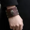 Steampunk Style Skull Charm Leather Cuff Bracelets for Men Gift