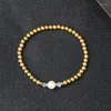 Bracelet Perle Corail Bijoux Femmes Cadeau Haute Qualité Boule En Acier Imperméable Mat Givré 18k Plaqué Or Inoxydable Bracelet Élastique